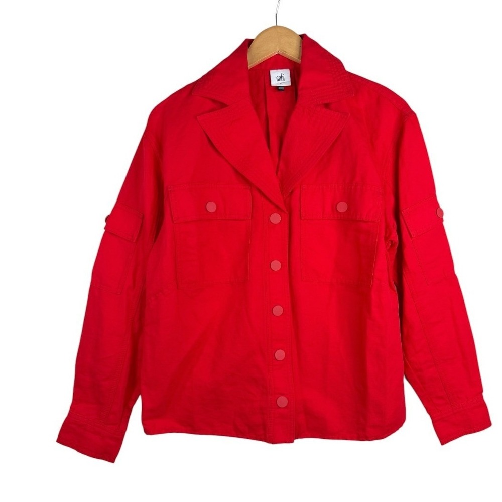 Cabi 6468 Detour Jacket Linen Blend Womens Size Small Snap Button Red